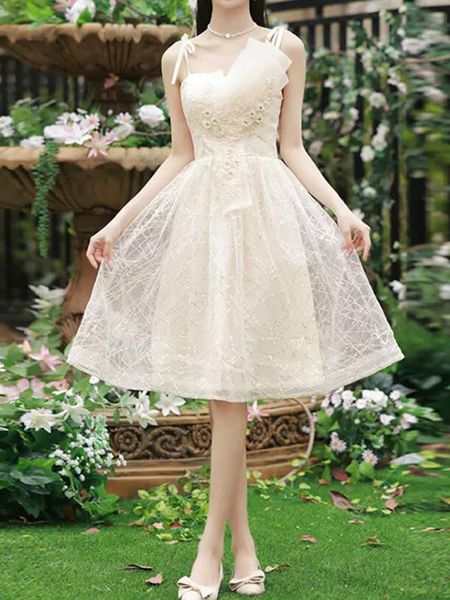 2023 summer party dress short prom gowns light champagne tulle with sequins, Black
2023 summer party dress short prom gowns light champagne tulle with sequins, Black