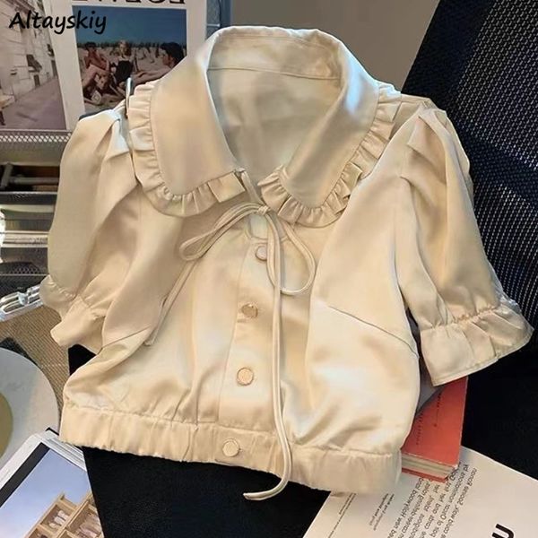 women's blouses shirts kaus untuk wanita slim fit atasan crop lengan puff peter pan kerah harian kasual gaya fashion korea lembut semua, White
women's blouses shirts kaus untuk wanita slim fit atasan crop lengan puff peter pan kerah harian kasual gaya fashion korea lembut semua, White