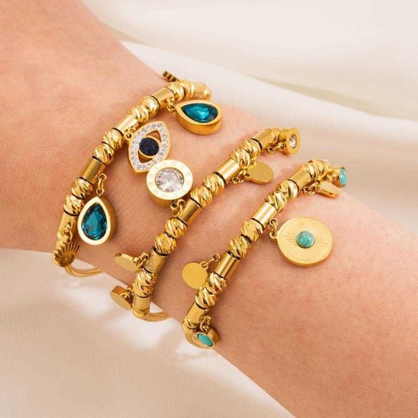 womens stainless steel bracelet retro affordable design devils eye turquoise glass drill titanium ornament, Golden;silver
womens stainless steel bracelet retro affordable design devils eye turquoise glass drill titanium ornament, Golden;silver