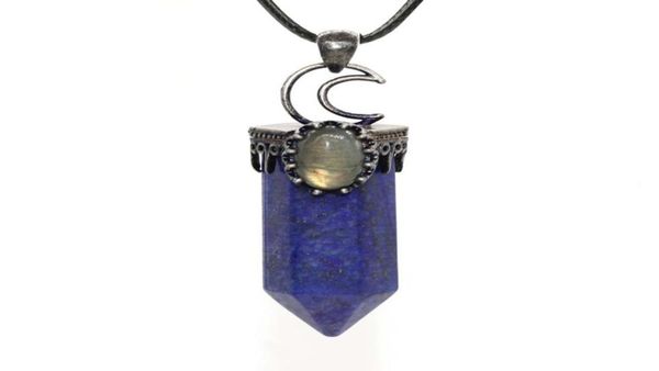 jln hexagon column gemstone pendant antique silver plated half moon accessory plus labradorite bead necklace with black leather co5691258
jln hexagon column gemstone pendant antique silver plated half moon accessory plus labradorite bead necklace with black leather co5691258