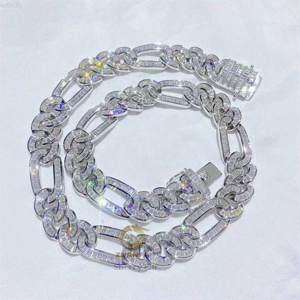 new arrival custom made 15mm vvs moissanite baguette emerald cut hip hop diamond figaro chain, Silver
new arrival custom made 15mm vvs moissanite baguette emerald cut hip hop diamond figaro chain, Silver