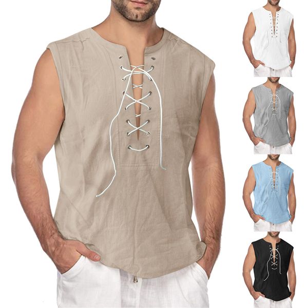 mens tank casual summer men cotton linen solid color sleeveless v neck loose bandage sports vest blouse shirt clothing 230509, White;black
mens tank casual summer men cotton linen solid color sleeveless v neck loose bandage sports vest blouse shirt clothing 230509, White;black