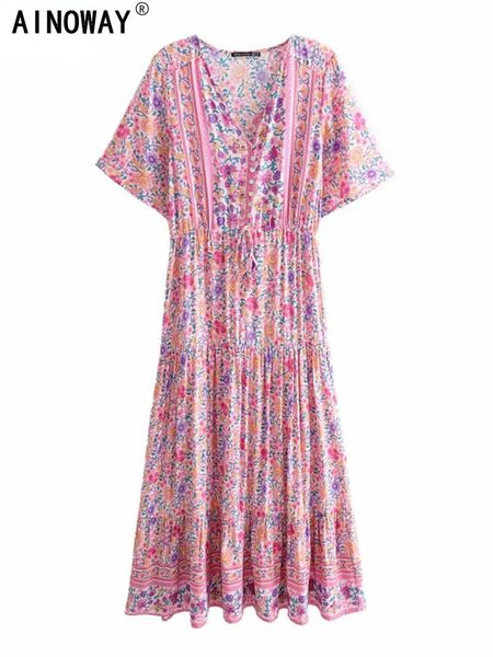 dresses vintage chic women pink floral print sleeve beach bohemian rayon maxi dresses ladies v neck button tassel boho dress vestidos, Black;gray
dresses vintage chic women pink floral print sleeve beach bohemian rayon maxi dresses ladies v neck button tassel boho dress vestidos, Black;gray