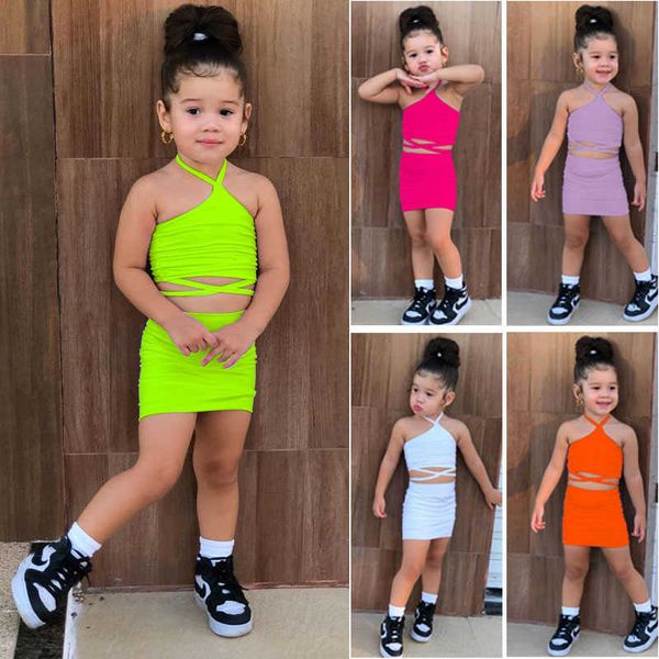 clothing sets 2023 summer kids clothes 2 piece criss cross halter crop +skirts suits bandage neon green skirts for girls 1-8y y23, White
clothing sets 2023 summer kids clothes 2 piece criss cross halter crop +skirts suits bandage neon green skirts for girls 1-8y y23, White