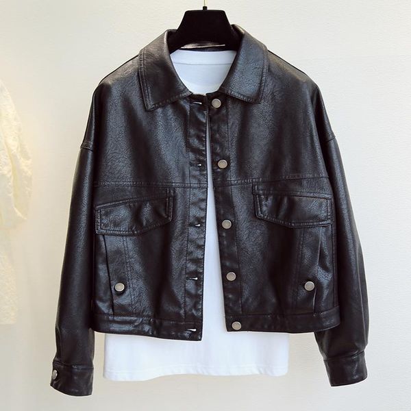 fur ftlzz spring autumn new women faux leather jacket single breasted short loose pu leather coat female moto biker street outerwear, Black
fur ftlzz spring autumn new women faux leather jacket single breasted short loose pu leather coat female moto biker street outerwear, Black
