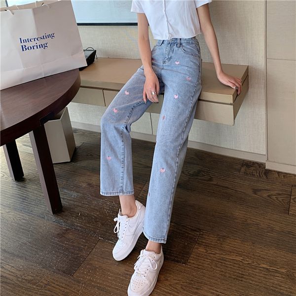 women's jeans heart with embroidery straight jeans pants women summer autumn korean high waist street wide leg pants women cute denim t, Blue
women's jeans heart with embroidery straight jeans pants women summer autumn korean high waist street wide leg pants women cute denim t, Blue