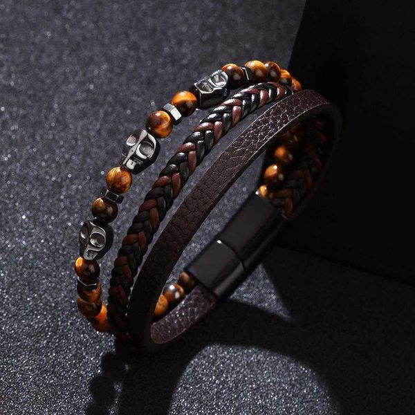 multi layer metal woven tigereye leather cord bracelet retro personalized skull style exaggerated black agate, Golden;silver
multi layer metal woven tigereye leather cord bracelet retro personalized skull style exaggerated black agate, Golden;silver