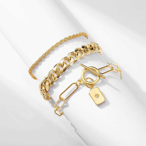 53168 thick chain personalized bracelet creative gold multi layer suit 3, Black
53168 thick chain personalized bracelet creative gold multi layer suit 3, Black