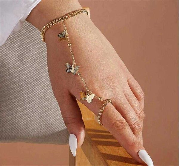 fashion simple chain special interest design womens bracelet butterfly pendant mitten type ring integrated hand jewelry, Black
fashion simple chain special interest design womens bracelet butterfly pendant mitten type ring integrated hand jewelry, Black