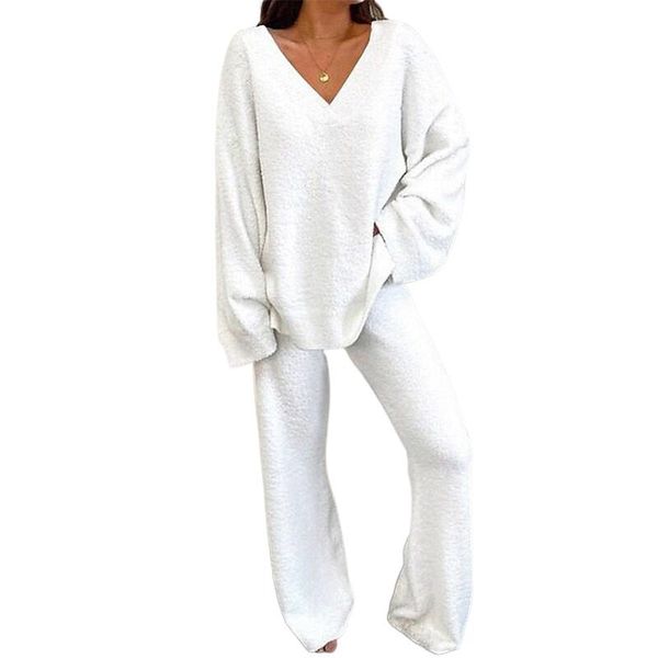 pants autumn spring loose casual clothes set ladies solid color women v neck long sleeve + pants home sleepwear s3xl, White
pants autumn spring loose casual clothes set ladies solid color women v neck long sleeve + pants home sleepwear s3xl, White