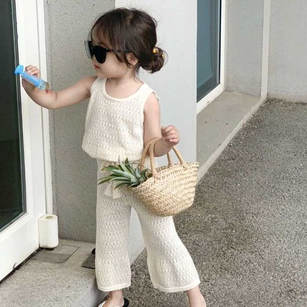 clothing sets girl's 2023 summer korean thin knitted girl set children hollow breathable vest + wide leg pants two-piece suit y23, White
clothing sets girl's 2023 summer korean thin knitted girl set children hollow breathable vest + wide leg pants two-piece suit y23, White