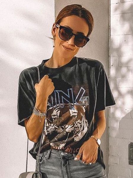 women's tshirt tiger washed black women 2023 summer cotton vintage boho faded tshirt tees femme rock n roll luxury casual tshirts 2305, White
women's tshirt tiger washed black women 2023 summer cotton vintage boho faded tshirt tees femme rock n roll luxury casual tshirts 2305, White