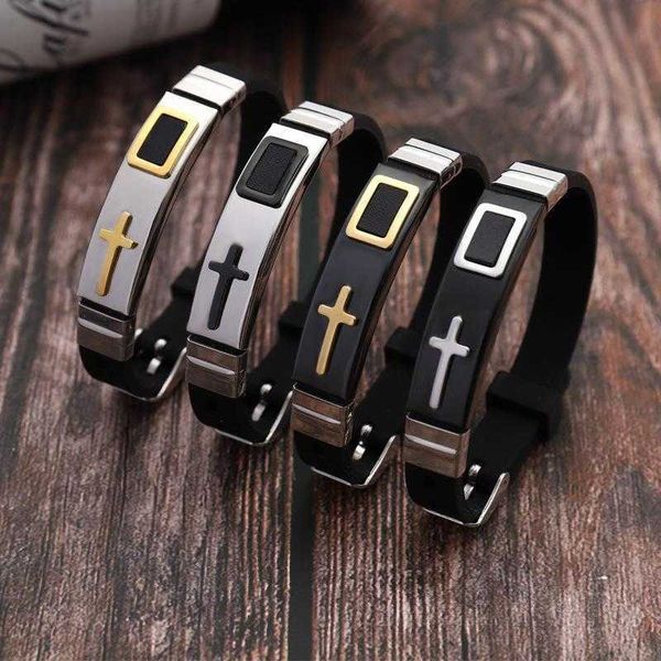 selling ornament titanium steel silicone cross mens bracelet wristband sports, Golden;silver
selling ornament titanium steel silicone cross mens bracelet wristband sports, Golden;silver