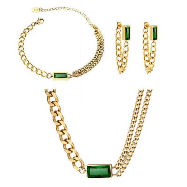 ins pop chain zircon double twin necklace simple green square bracelet and earrings suite women, Black
ins pop chain zircon double twin necklace simple green square bracelet and earrings suite women, Black