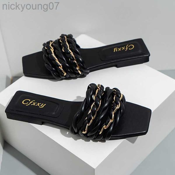 slippers 2023 women's slippers fashion woven chain design open toe outdoors flat sandals luxurious temperament black woman shoes y23
slippers 2023 women's slippers fashion woven chain design open toe outdoors flat sandals luxurious temperament black woman shoes y23