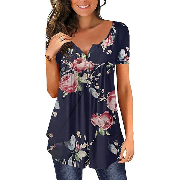 women's tshirt womens summer floral v neck short sleeve round tunic t shirt ladies buttons basic casual regular blouse for women 2023, White
women's tshirt womens summer floral v neck short sleeve round tunic t shirt ladies buttons basic casual regular blouse for women 2023, White