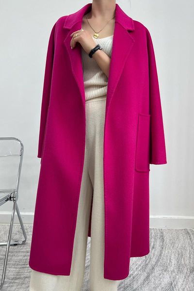 fur highend doublesided wool overcoat in long women's coat, Black