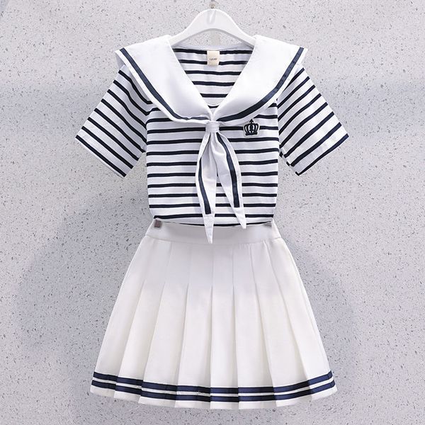 clothing sets summer girls suit korean style sailor collar stripe short sleevepleated skirt 2pcs suits jk uniform skirt outfits for girl 3-1, White
clothing sets summer girls suit korean style sailor collar stripe short sleevepleated skirt 2pcs suits jk uniform skirt outfits for girl 3-1, White