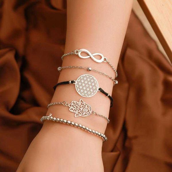 set bracelet ethnic strands style beaded 8 word palm hollow geometry five piece simple women, Black
set bracelet ethnic strands style beaded 8 word palm hollow geometry five piece simple women, Black