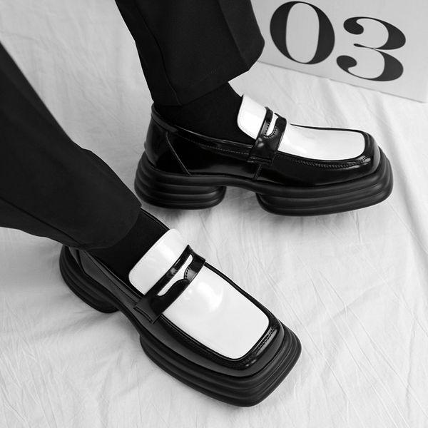 men genuine leather platform loafers male square toe derby shoes slip on casual office work flats mens oxfords, Black
men genuine leather platform loafers male square toe derby shoes slip on casual office work flats mens oxfords, Black