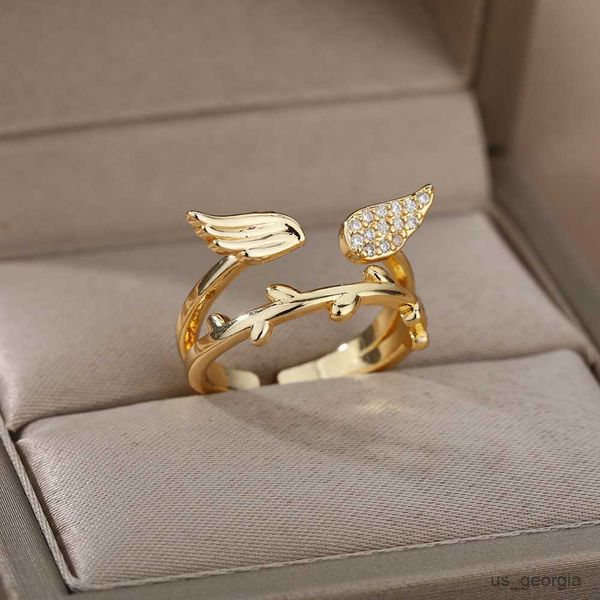 band rings angel wing ring for women stainless steel leaf crystal adjustable couple ring wedding party birthday jewelry gift femme, Silver
band rings angel wing ring for women stainless steel leaf crystal adjustable couple ring wedding party birthday jewelry gift femme, Silver