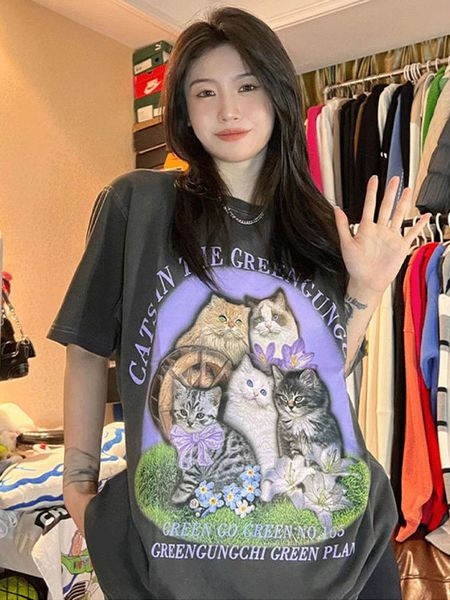 women's tshirt american sweet cat printing oversized tshirt retro street vintage short sleeve shirt summer loose female streetwear 2305, White
women's tshirt american sweet cat printing oversized tshirt retro street vintage short sleeve shirt summer loose female streetwear 2305, White