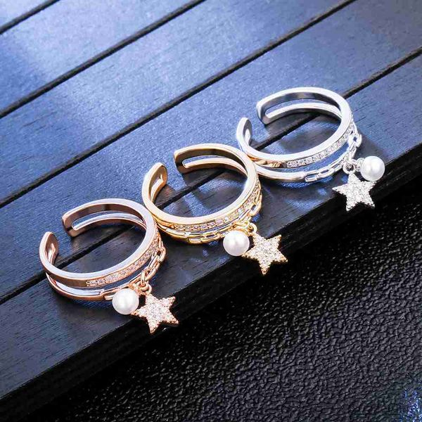 band rings cubic copper ring open for woman pearl five-pointed star adjust simple fashion jewelry new, Silver
band rings cubic copper ring open for woman pearl five-pointed star adjust simple fashion jewelry new, Silver
