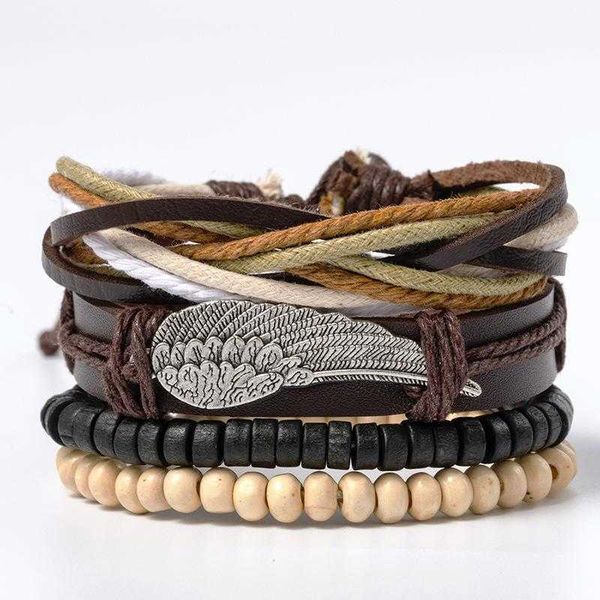 wooden bead wings bracelet mens genuine leather rope woven group, Golden;silver
wooden bead wings bracelet mens genuine leather rope woven group, Golden;silver