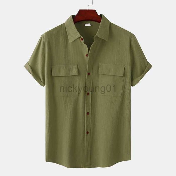 men's casual shirts army green cotton linen shirt for men 2022 summer brand double pocket short sleeve mens breathable beach chemise y2, White;black
men's casual shirts army green cotton linen shirt for men 2022 summer brand double pocket short sleeve mens breathable beach chemise y2, White;black