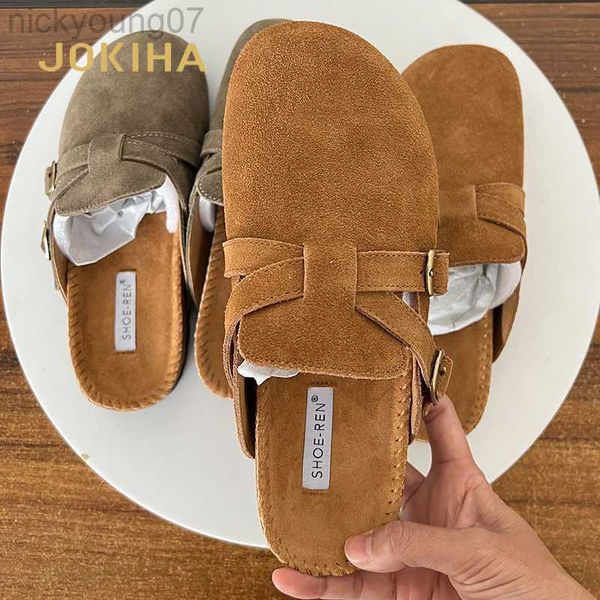 slippers 2023 spring women's closed toe slippers cow suede leather sandals for women retro two buckle garden mule clog slides 35-39 y23, Black
slippers 2023 spring women's closed toe slippers cow suede leather sandals for women retro two buckle garden mule clog slides 35-39 y23, Black