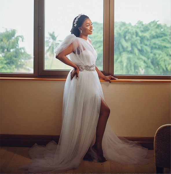 2023 simple a line wedding dress illusion one shoulder vintage plus size crystal beads belt tulle split bridal gowns robe de mariee designer, White
2023 simple a line wedding dress illusion one shoulder vintage plus size crystal beads belt tulle split bridal gowns robe de mariee designer, White