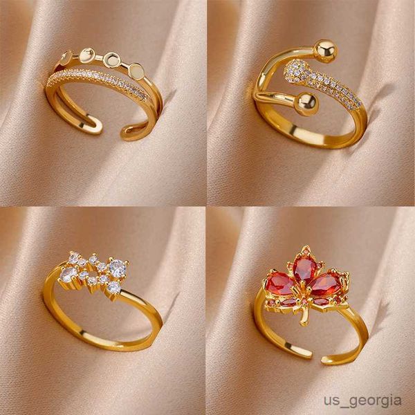 band rings vintage zircon maple leaf rings gold color stainless steel adjustable ring for women fashion jewelry wedding gift, Silver
band rings vintage zircon maple leaf rings gold color stainless steel adjustable ring for women fashion jewelry wedding gift, Silver