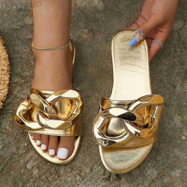 slippers 2023 summer new large open toe slippers women's metal chain flat bottom slippers outdoor beach sandals 36-43 y23, Black
slippers 2023 summer new large open toe slippers women's metal chain flat bottom slippers outdoor beach sandals 36-43 y23, Black