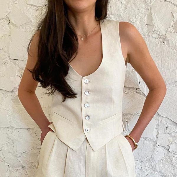 vests women's tailored vest ivory navy linen u neck elegant business waistcoat wedding vest ol waistcoat office formal work wear 2022, Black;white
vests women's tailored vest ivory navy linen u neck elegant business waistcoat wedding vest ol waistcoat office formal work wear 2022, Black;white