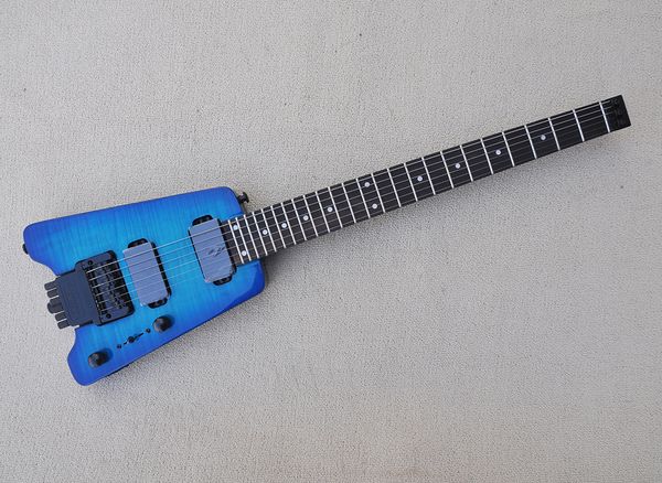 blue headless electric guitar with rosewood fretboard flame maple veneer can be customized as request
blue headless electric guitar with rosewood fretboard flame maple veneer can be customized as request
