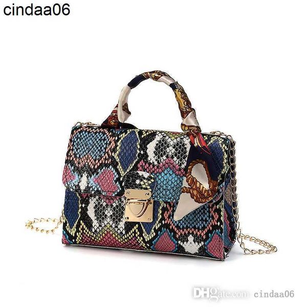 new colorful snake scarf handbag pu chain single shoulder cross small square bag trendy women's bags