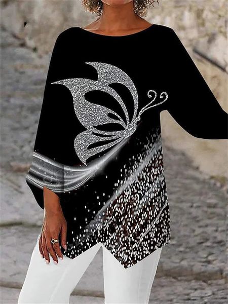 women's tshirt abstract geometric printing spring and summer fashion casual loose round neck shirt 34 sleeve pullover irregular tshirt, White
women's tshirt abstract geometric printing spring and summer fashion casual loose round neck shirt 34 sleeve pullover irregular tshirt, White
