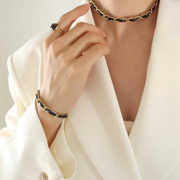 ins trendy charm woven leather string necklace personalized fashion bracelet little sister cold style accessory jewelry suit, Golden;silver
ins trendy charm woven leather string necklace personalized fashion bracelet little sister cold style accessory jewelry suit, Golden;silver