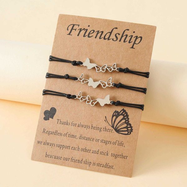 good friend card bracelet personality stainless steel hollow butterfly hand woven rope 3 piece set, Golden;silver
good friend card bracelet personality stainless steel hollow butterfly hand woven rope 3 piece set, Golden;silver