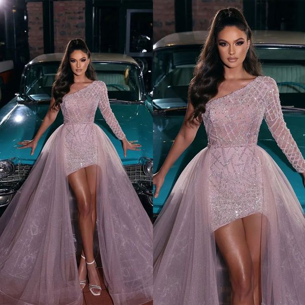 gorgeous mermaid prom dresses one shoulder one sleeve applicants short dress zipper tulle gown custom made plus size evening party dress ves, Black
gorgeous mermaid prom dresses one shoulder one sleeve applicants short dress zipper tulle gown custom made plus size evening party dress ves, Black