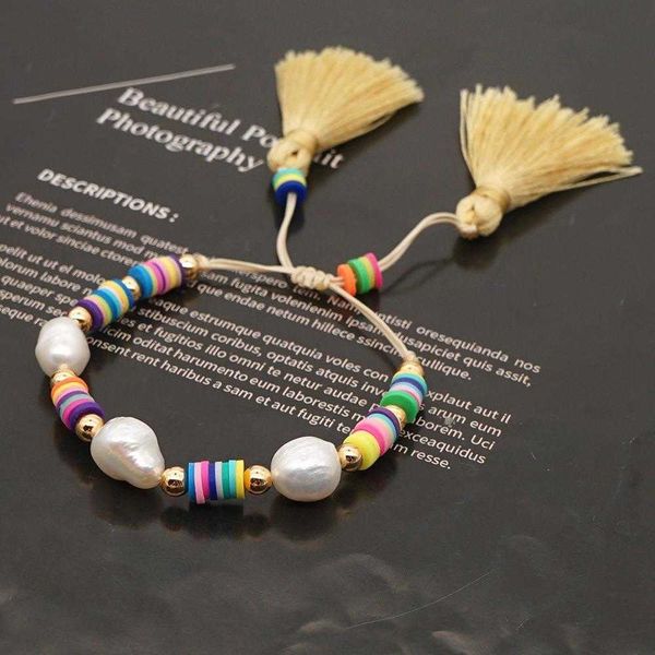 bohemian beach style chain natural pearl bead woven colorful polymer clay drawstring tassel bracelet female, Black
bohemian beach style chain natural pearl bead woven colorful polymer clay drawstring tassel bracelet female, Black