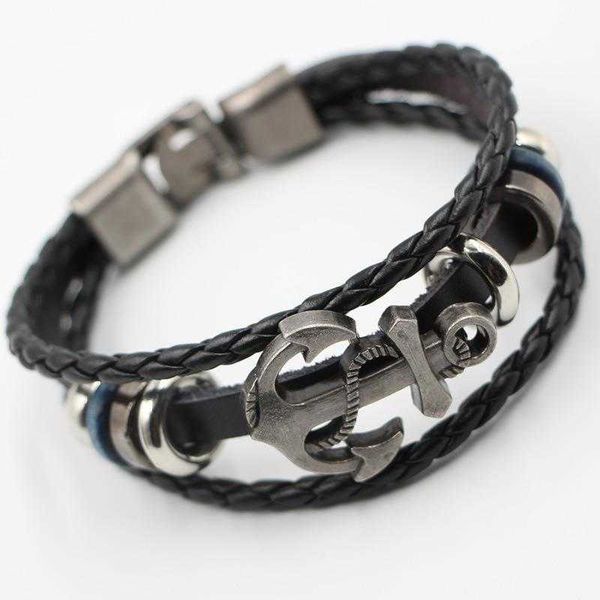punk handmade braided leather bracelets anchor chain stainless steel mens bracelet, Golden;silver
punk handmade braided leather bracelets anchor chain stainless steel mens bracelet, Golden;silver
