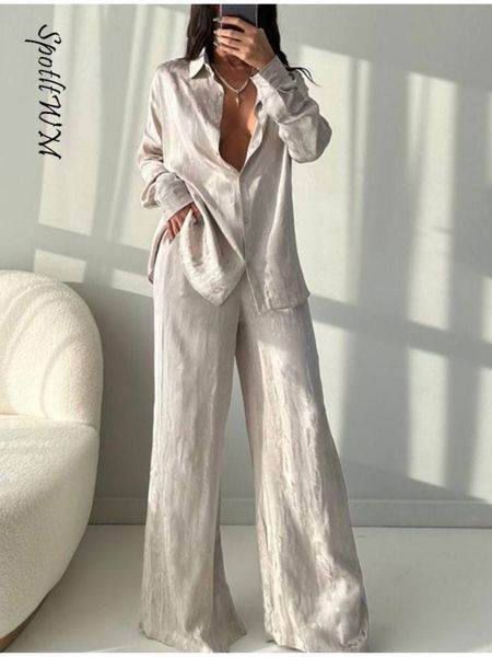 women's two piece pants casual satin women blouse suit chic button up shirt wide leg 2 sets 2023 summer office ladies elegant loose set, White
women's two piece pants casual satin women blouse suit chic button up shirt wide leg 2 sets 2023 summer office ladies elegant loose set, White