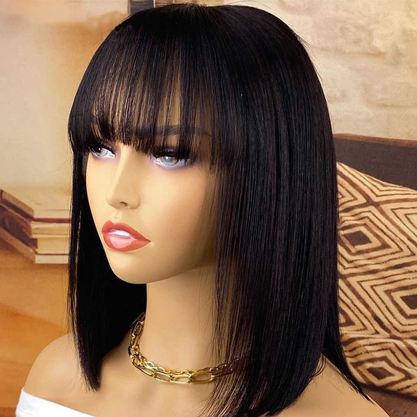 hair wigs brazilian human with bangs remy straight bob full machine made for women 8 16 inches no lace 230510, Black
hair wigs brazilian human with bangs remy straight bob full machine made for women 8 16 inches no lace 230510, Black