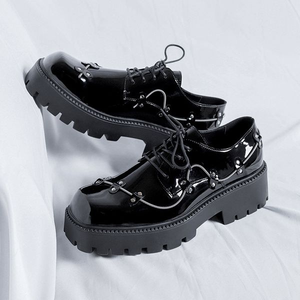 men patent leather platform oxfords male punky style derby shoes fashion metal decoration dress shoes party footwear, Black
men patent leather platform oxfords male punky style derby shoes fashion metal decoration dress shoes party footwear, Black
