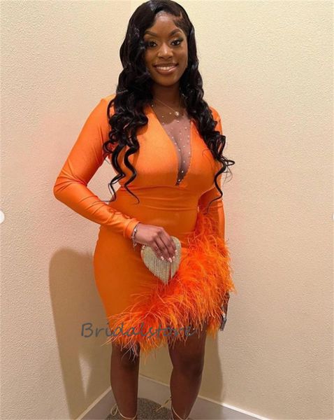 new streach orange prom dress with feather beaded long sleeve graduation dresses beaded cocktail night party short evening homecoming formal, Black
new streach orange prom dress with feather beaded long sleeve graduation dresses beaded cocktail night party short evening homecoming formal, Black