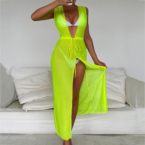 women's swimwear vneck split fork cover up dres bikini drawstring waist knot sheer mesh dress summer beach wrap 230509, White;black
women's swimwear vneck split fork cover up dres bikini drawstring waist knot sheer mesh dress summer beach wrap 230509, White;black