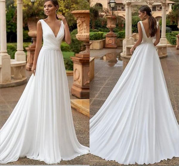 simple bohemian beach lace a line wedding dresses deep v neck pleats draped satin backless sashes sweep train boho bridal gowns second recep, White
simple bohemian beach lace a line wedding dresses deep v neck pleats draped satin backless sashes sweep train boho bridal gowns second recep, White