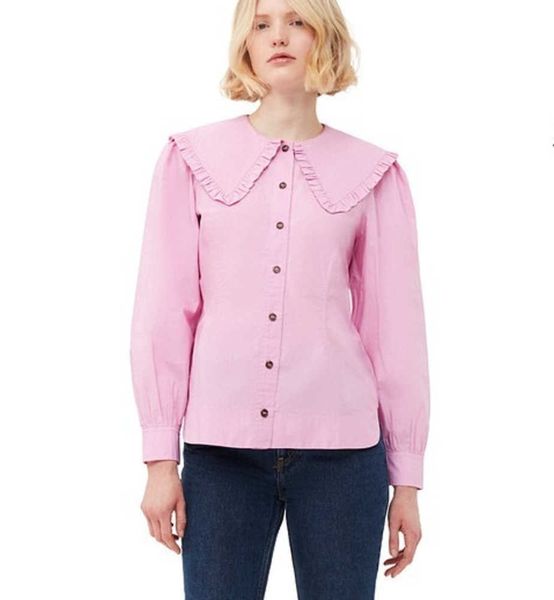 23ss gan women designer shirt summer new silk casual pink doll neck button shirt long sleeve fashion, White
23ss gan women designer shirt summer new silk casual pink doll neck button shirt long sleeve fashion, White
