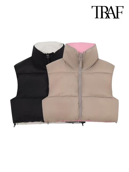 leather traf women fashion reversible quilted crop padded vest coat vintage high neck front zipper female waistcoat chic, Black
leather traf women fashion reversible quilted crop padded vest coat vintage high neck front zipper female waistcoat chic, Black